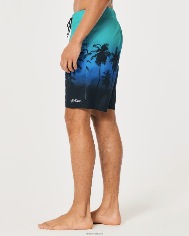Bottoms Hollister Men Board Shorts 9\\ 488201308 Teal To Black Ombre Print